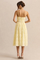 Nicoline | Lemon Lace Sweetheart Midi Dress With Cami Straps