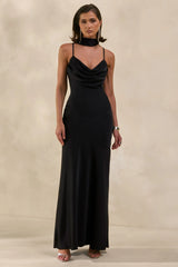 Anarelle | Black Satin Cowl-Neck Maxi Dress