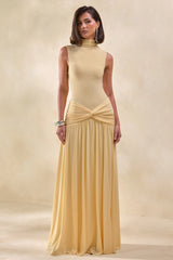 Glimora | Lemon High-Neck Maxi Dress With Ruched-Detailing