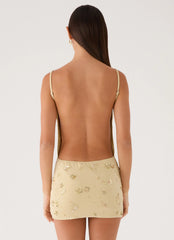Levanna Beaded Sequin Mini Dress - Pale Olive