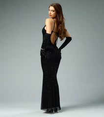 Amiah Beaded Sequin Column Formal Dress