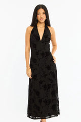 Black Halter Neck Dress Burnout