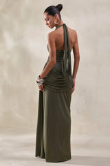 Ariadne | Khaki Draped Maxi Skirt With Split