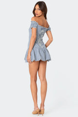 Gingham Off Shoulder Bubble Mini Dress