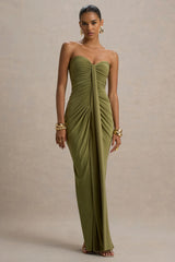 Ali | Olive Sweetheart Ruched Wrap Maxi Dress