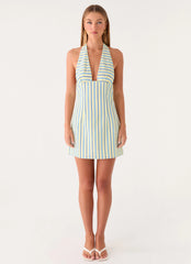 Feyric Mini Dress - Mint Banana Stripe