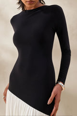 Jasira | Black & White Slashed-Neck Maxi Dress With Asymmetric Drop-Waist