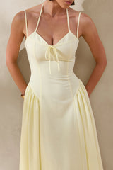 Audrey | Lemon Sweetheart-Neck Midi Dress With Ruching Detail