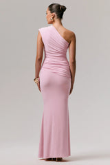 Mardi | Pink Asymmetric Maxi Dress With Ruching