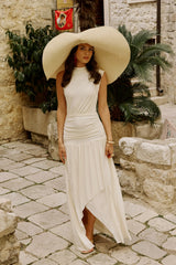 Myssara | Cream High-Neck Maxi Dress Gathered-Detailing