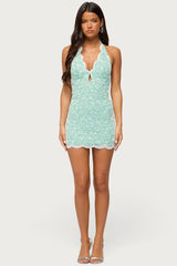 Alizah Scalloped Lace Halter Mini Dress