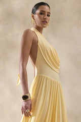 Veyra | Lemon Plunge Cowl-Neck Midi Dress