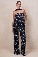 Seloria | Black & White Satin Polka Dot Wide-Leg Trouser