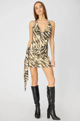 Brown Animal Print Mini Dress Tie Detail