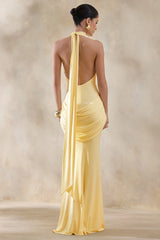 Daisy | Lemon Halter-Neck Maxi Dress With Draped-Detailing