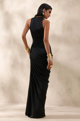 Mademoiselle | Black Cowl-Neck Maxi Dress With Draped Detailing