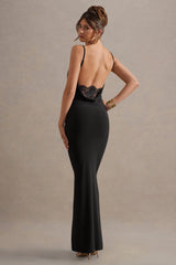 Francoise | Black Cowl Neck Backless Maxi Dress With Lace Insert