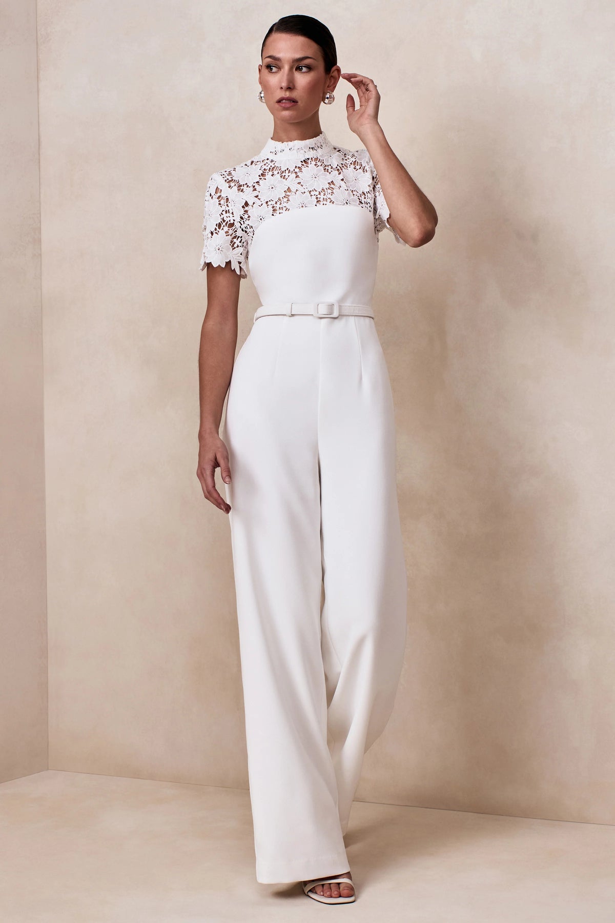 Liliana | White High-Neck Jumpsuit With Lace Detailing