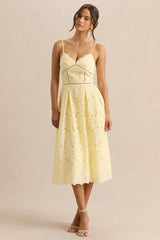 Nicoline | Lemon Lace Sweetheart Midi Dress With Cami Straps