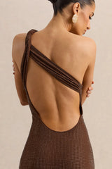 Deity | Brown Hotfix Asymmetric-Neck Maxi Dress With Open-Back