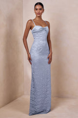 Juana | Powder Blue Lace And Satin Sweetheart-Neck Maxi Dress