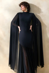 Chantelle | Black High-Neck Maxi Dress With Drop-Waist And Cape-Sleeves