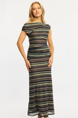 Grey Stripe Bodycon Dress Off Shoulder