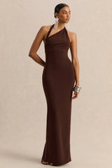 Delisse | Brown Asymmetric-Neck Maxi Dress
