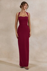 Heloira | Burgundy Sweetheart-Neck Maxi Dress