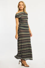 Grey Stripe Bodycon Dress Off Shoulder