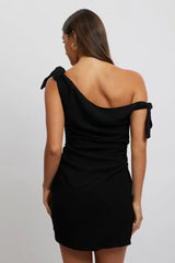 Black Bodycon Dress Tie up Shoulder Linen