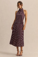 Lirona | Brown Polka-Dot Satin High-Neck Top