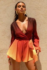 Boss | Ombre Playsuit with Plunge Neckline and Bow Detail