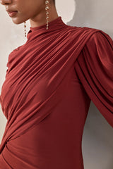 Fenicia | Rust High-Neck Thong Bodysuit With Cape Detail