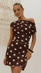 Sammie Mini Dress - Brown/Cream Polka