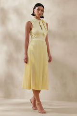Avalon | Lemon Midi Dress With Pleated Skirt And Bow-Detail