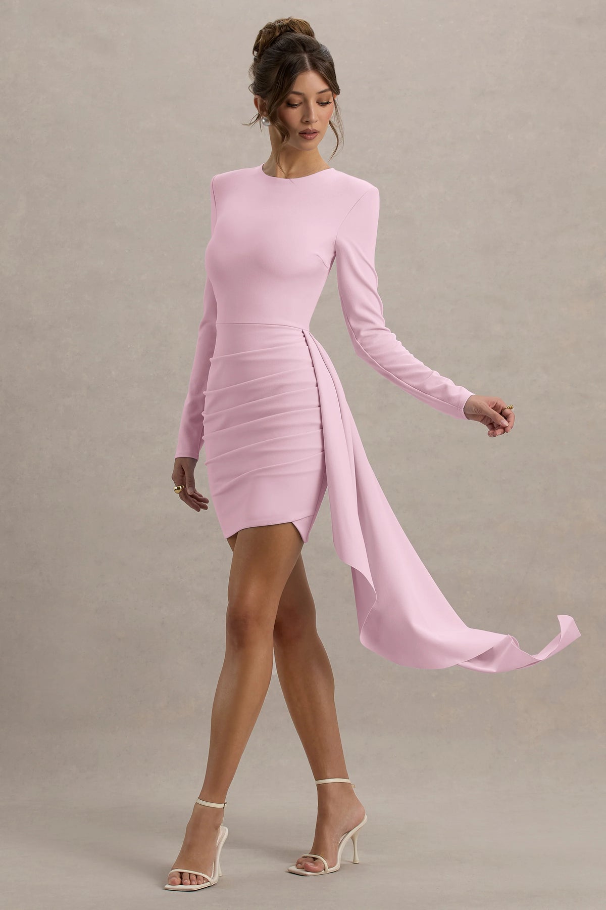 Zaya | Pink Long Sleeve Mini Dress With Drape