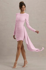 Zaya | Pink Long Sleeve Mini Dress With Drape