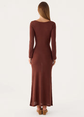 Amarise Knit Tie Front Maxi Dress - Chocolate