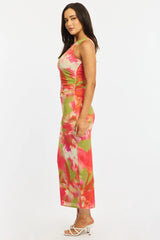 Green Floral Bodycon Dress Sleeveless Mesh