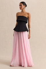 Stellara | Black & Pink Bandeau Corset Maxi Dress With Sheer Skirt