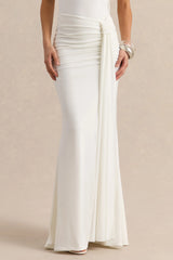 Eowyn | White Ruched Maxi Skirt With Front Split