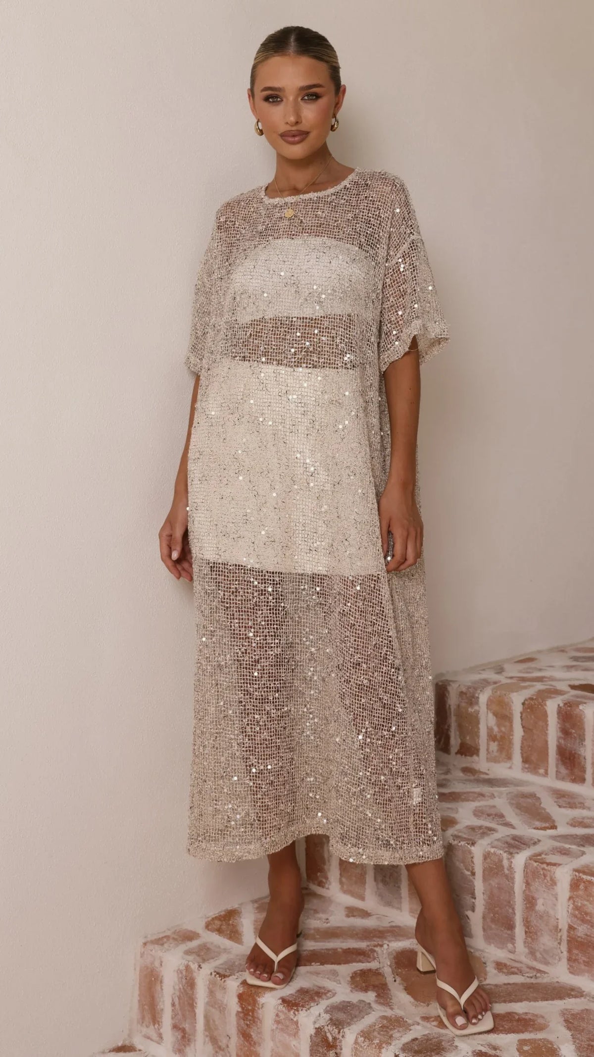 Zinnia Sequins Maxi Dress - Beige