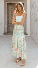 Nellie Midi Dress - Aqua Aurora Print