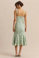 Melia | Sage Lace Scoop-Neck Midi Dress