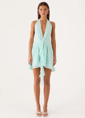 Guide You Halter Neck Mini Dress - Aqua