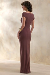 Petronia | Brown V-Neck Maxi Dress With Wrap-Detail