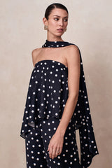 Evandra | Black & White Satin Polka Dot Bandeau Top With Scarf