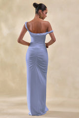 Idris | Blue Twisted Waist Maxi Skirt With Front Split