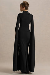 Esme | Black Square-Neck Maxi Dress With Cape Sleeves
